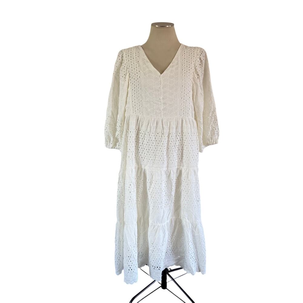 NWT White Eyelet Lace Peasant Maxi Dress Plus Size XXL Cottagecore Prairie